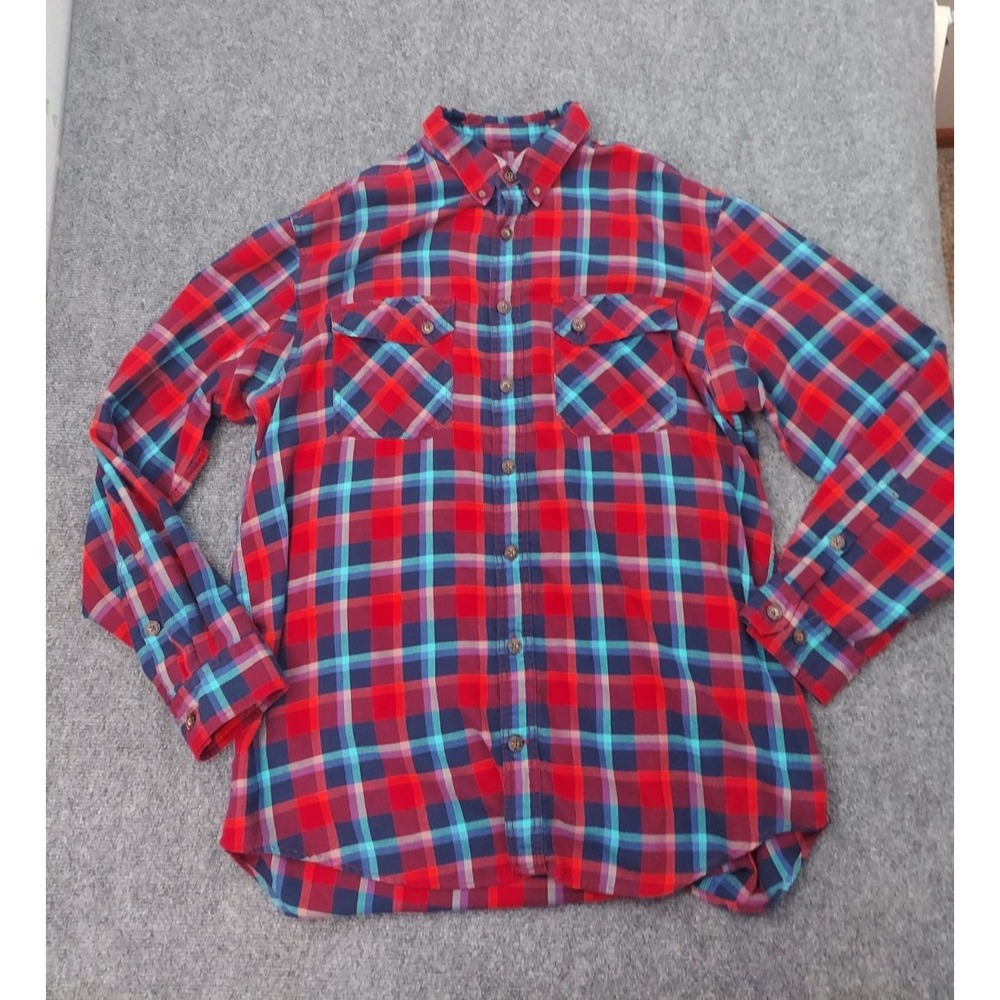 Duluth Flannel Shirt Mens XL Tall Red Blue Plaid Outdoor Button Up Long Sleeve